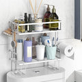 FLOLXNB Over The Toilet Storage Shelf, 2-Tier Bathroom Storage Organizer Upgrade Punch-Free Toliet Storage Shelf, Home Storage Rack with Hooks Shelf,White by FLOLXNB
