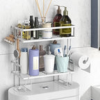 FLOLXNB Over The Toilet Storage Shelf, 2-Tier Bathroom Storage Organizer Upgrade Punch-Free Toliet Storage Shelf, Home Storage Rack with Hooks Shelf,White by FLOLXNB