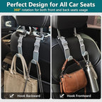 Amooca 4 Pack Anti-drop Headrest Hooks Adjustable Car Seat Organizer - Image 3