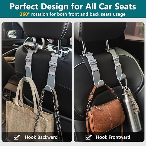 Amooca 4 Pack Anti-drop Headrest Hooks Adjustable Car Seat Organizer - Image 3