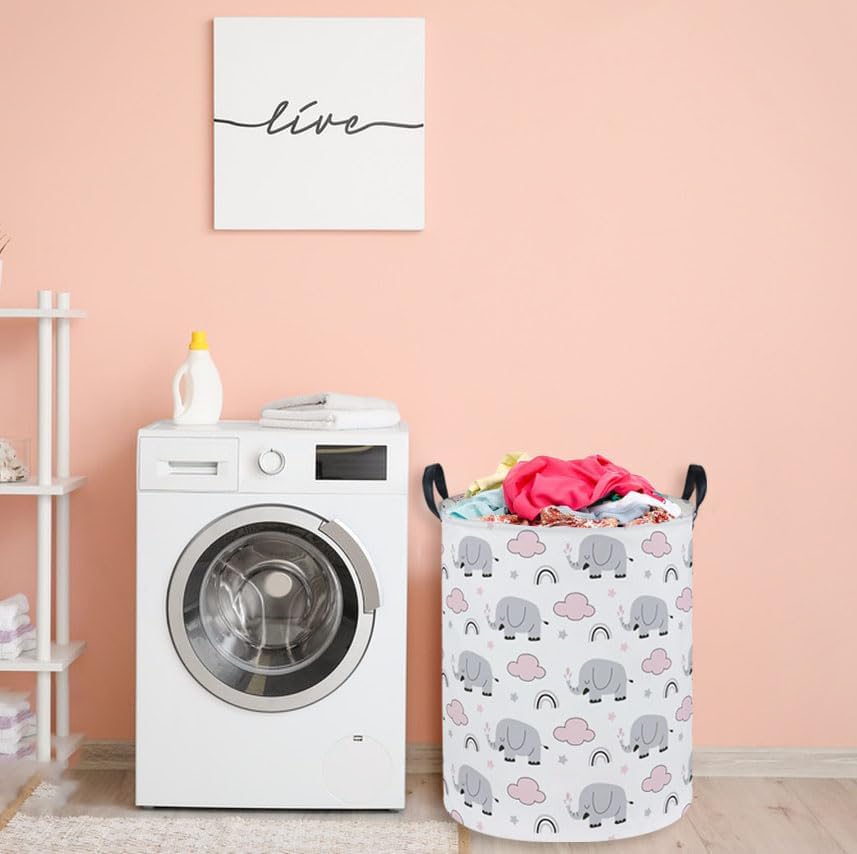Essme Kids Laundry Basket,Elephant Hamper Collapsible Canvas Waterproof Storage Bin foBoys, Cute Hamper,Gift Baskets(Rainbow Elephant) - Image 7