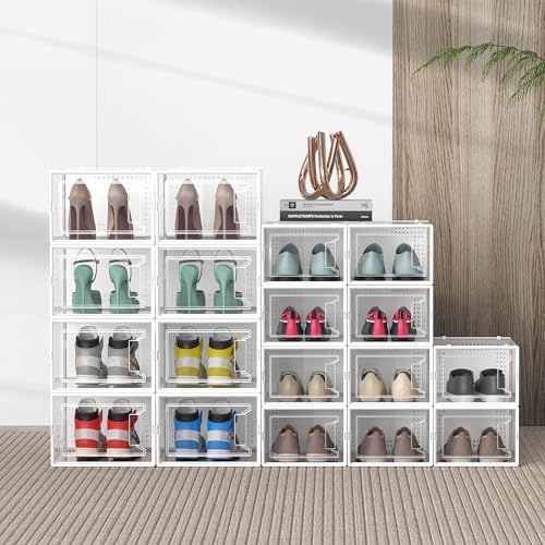 12 Pack Large Stackable Clear Plastic Shoe Storage Boxes Organizer, White - Image 2