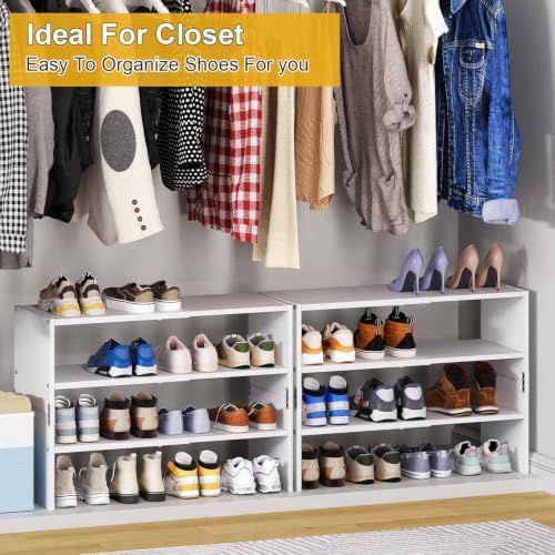 White Shoe Rack Organizer for Closet, 3-Tier Expandable Shoe Shelf, Stackable Iron Wood Combination Shoe Racks Shelves for Closets, Entryway,Small Space,Hallway,Garage,Holds 8-16 Pairs of Shoes - Image 6
