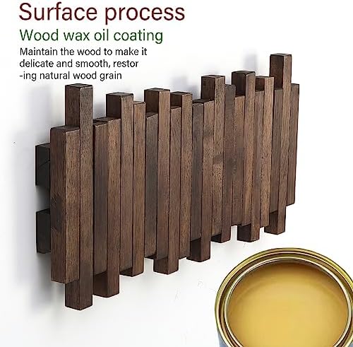 Natural Wood Wall Mounted Piano Coat Rack| Coat Rack Wall Mount| Flip Down Wall Hook Rack 5 Hooks| Entryway Coat Rack,Made of Acacia Wood (Walnut Color Dyed with Wood Wax Oil).Wall Art - Image 4