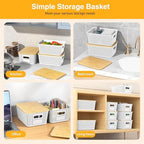 6 Pack Plastic Storage Baskets,White bamboo lid storage Box - Image 4