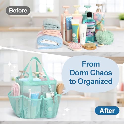 Mesh Shower Caddy Portable - 8 Pockets, S-Hook, Shower Bag for Dorm Camping - Image 4