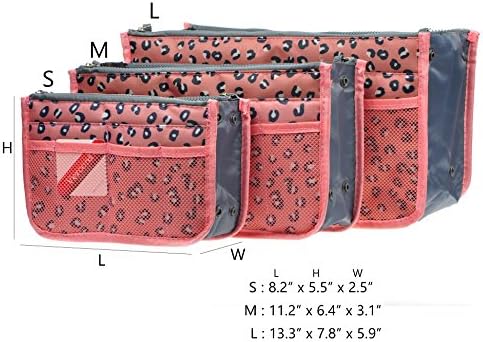 Vercord Purse Organizer Insert for Handbags Bag Organizers Inside Tote Pocketbook Women Nurse Nylon 13 Pockets Pink Leopard Large - Image 3