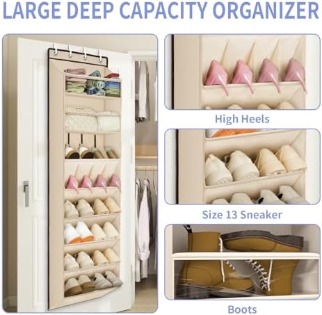 1 Pack Over The Door Shoe Organizer, 8 Shelves Hanging Shoe Organizers, - Image 2