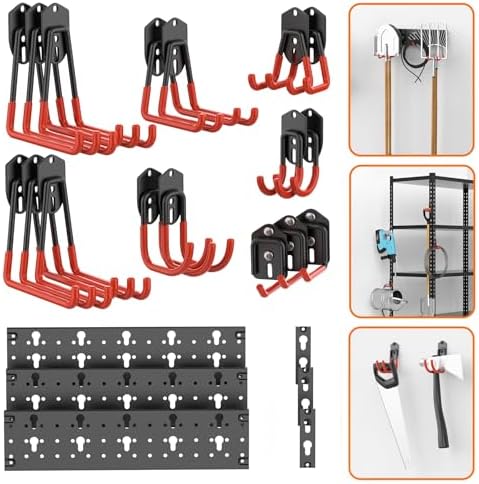 TORACK 24 PCS Garage Storage Hooks with Tracks, Wall Mount Tool Organizer by TORACK