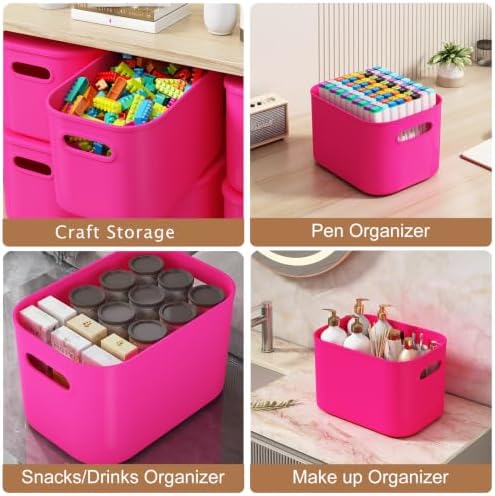 ORGIDOL 8 Pack Pink Storage Bins with Lids Stackable Storage Container for Organizing, Storage Boxes with Handle for Shelves, Cute Storage Bin for Craft, Snacks, 9.85x6.9x5.7 inch - Image 5