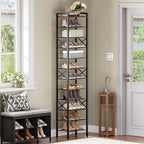 YATINEY 12-Tier Narrow Shoe Rack, Tall Shoe Rack for 12-24 Pairs, Slim Shoe Storage Organizer with Wooden Top, Space Saving, Metal Frame, for Entryway, Rustic Brown and Black SS61BR - Image 2