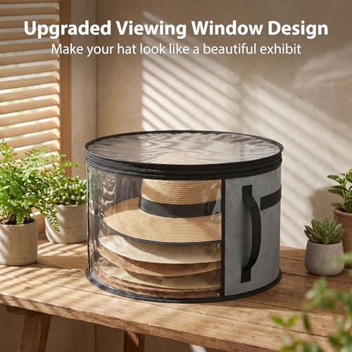 Bremorou Oversized Clear Hat Storage Box for Travel and Wardrobe Holds up to 7 Caps Cowboy Hat Organizer Bag Wide Brims Hat Case with Carrying Handles Non Woven Fabric Pvc Materials Unisex (Gray) - Image 5