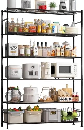 Sakugi Storage Shelves - 6 Tier Shelf Organizer, Heavy Duty Garage Shelving Unit with Leveling Feet, Stable Metal Shelves Organizer for Pantry, Kitchen and Closet, 46.3" W x 12.6" D x 76.1" H, Black by Sakugi
