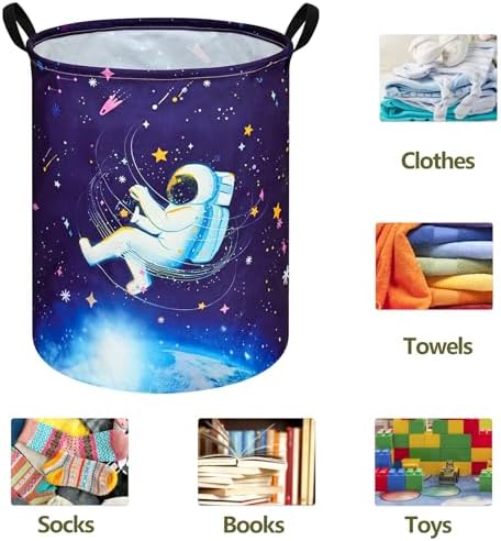 Collapsible Kids Laundry Basket Clothes Hamper, Foldable Storage Organizer Bin, Toy Clothes Storage with Handles for Boys Girls Bedroom, Room Decor Astronaut - Image 6