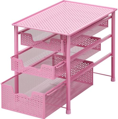 Simple Houseware Stackable 3 Tier Sliding Basket Organizer Drawer, Pink by SimpleHouseware