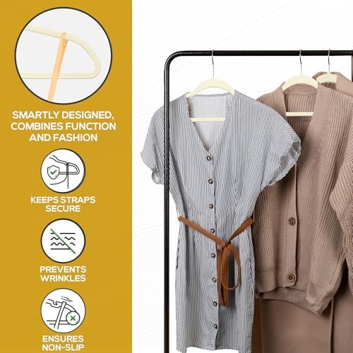 Techzoo 50 Pack New Premium Quality Velvet Hangers Ultra Thin Non Slip Adult Felt Space Saving Hangers for Closet Heavy Duty Coat Pants Jackets Dress Hangers 360° Swivel Hook Hold Upto 10 lbs Ivory - Image 4