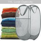 BATTOO Deluxe Strong Mesh Pop up Laundry Hamper Basket with Side Pocket for Laundry Room, Bathroom, Kids Room, College Dorm or Travel 3 x Grey - Image 2
