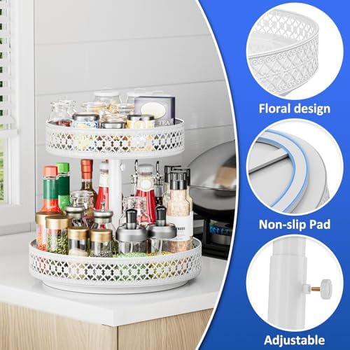 2 Tier Lazy Susan Organizer - Adjustable Rotating Spice Rack 12 inch - Image 5
