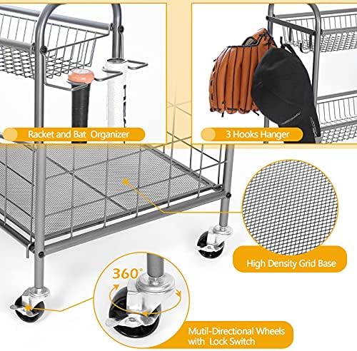 Kinghouse Garage Ball Organizer, Includes Storage Bin, Bat Holder, Hooks - Image 4