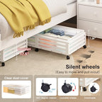 Under Bed Storage with Wheels-Large Bamboo Underbed storage Containers with Large Dust Bag Stackable Under the Bed Shoe Storage Bins for Clothes Books Bedding (2 Packs White, 33.07"L×16.54"W× 6.5"H) - Image 4