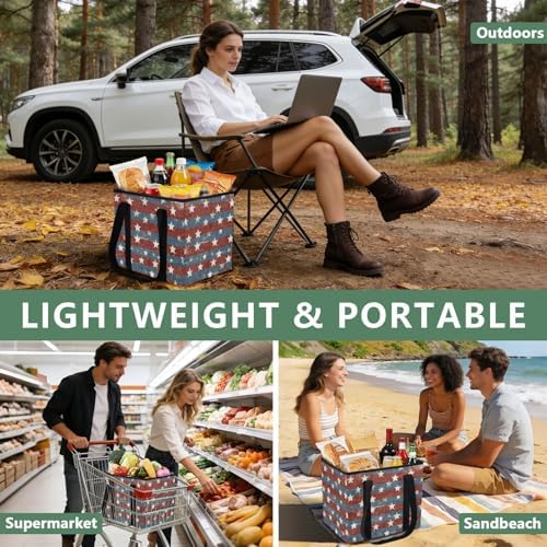 Trunk Organizer Collapsible Car Organizer with Handle Car Storage Box Bin for Groceries SUV Utility Tote Bag Portable Vehicle Container Vintage Stars July 4th - Image 6