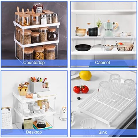 NiHome 8-Pack Stackable Plastic Kitchen Storage Shelf Foldable Rack, White - Image 3