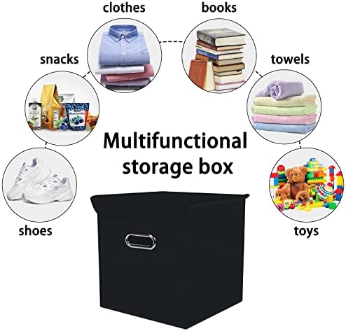 Closet Organizers Fabric Storage Bins With Lids Collapsible Cube Storage Organizer Basket With Handles,Storage Boxes for Clothes Storage,Office,Laundry,Shelves,8 Pack,（Black） - Image 3