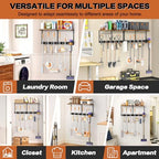 Broom Holder Wall Mount with Cleaning Supplies Organizer, Laundry Room Organization and Storage Shelves with Mop Hanger Rack Gripper Hooks, Utility Shelf Closet Organizer for Home Garage Kitchen - Image 5