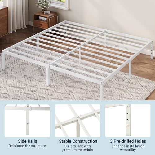 Allewie King Size Bed Frame, 12 Inch Metal Beds with Storage Space, White - Image 7