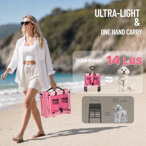 HIKEMOON 43'' Extra Long Folding Wagon with Extended Tailgate, Pink - Image 5