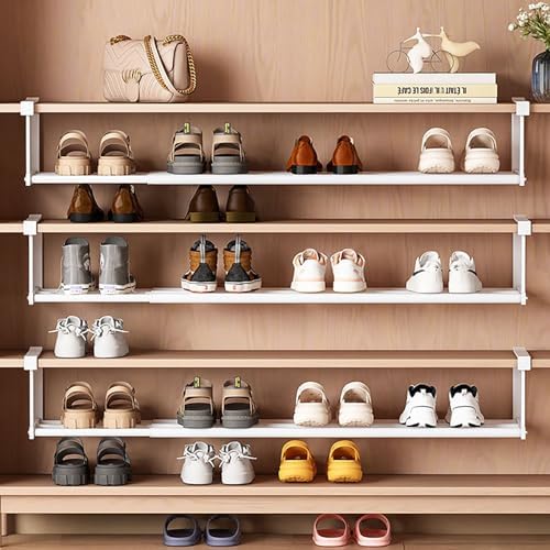 Under-Shelf Expandable Shoe Rack Organizer, White Metal, 40-70cm Width Adjustable, Cabinet Storage for Closet，Retractable Shoe Rack Organizer，Expandable（3 Pcs） by Unknown
