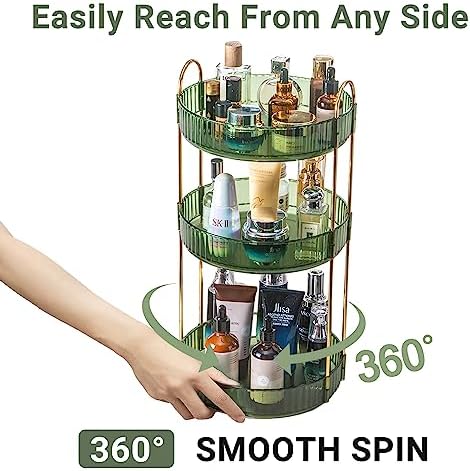 Asayuee 360 Rotating Perfume Organizer,3 Tier Large Capacity Make Up Organizers and Storage,Makeup Organizer for Bathroom,Cosmetic Perfume Stand Holder (Green-3 Tier) - Image 3