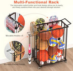 Multi-Functional Sports Storage Rack with Elastic Rope, Movable Racket Holders & Hooks - Heavy-Duty Organizer for Balls, Tennis/Badminton Rackets, Skateboard - Ideal for Garage, Home Gym & Playroom - Image 4
