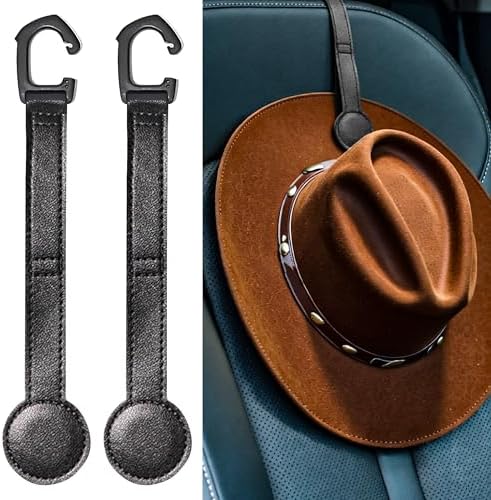 2 Pack Cowboy Hat Hanger for Car, Magnetic Hat Holder for Truck, Jeep, SUV, Headrest Hook Organizer for Caps, Keys, Sunglasses, Bags (Black) (2) by Unknown