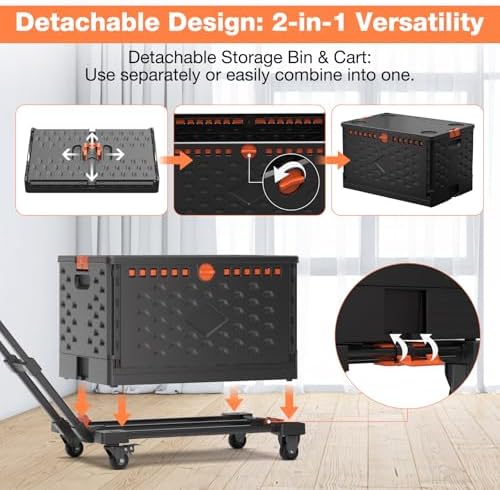 2 in 1 Folding Hand Truck Dolly Cart with Basket Collapsible Portable Hand Truck 330LBS Capacity, Telescoping Handle, Heavy Duty Utility Cart Lightweight & Compact for Easy Transport & Storage, Black - Image 3