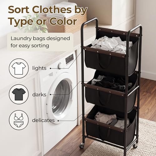 GRANNY SAYS 3 Tiered Laundry Sorter, Narrow Hamper Cart with Wheels - Image 3