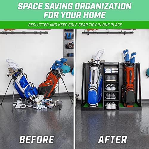 GoSports Premium Wooden Golf Bag Organizer and Storage Rack - Black, White or Brown Finish - Holds 2 Golf Bags - Image 2