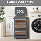Goodpick 100L Large Rolling Laundry Basket with Wheels and Lid, Gray - Image 3