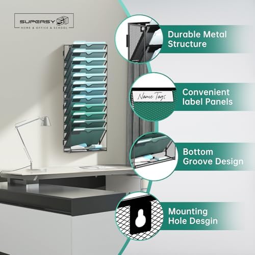 13-Tier Wall File Organizer, Hanging File Holder, Wall Mounted Mail Sorter - Image 3