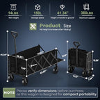 HIKEMOON 43'' Extra Long Folding Wagon with Extended Tailgate, Black - Image 2