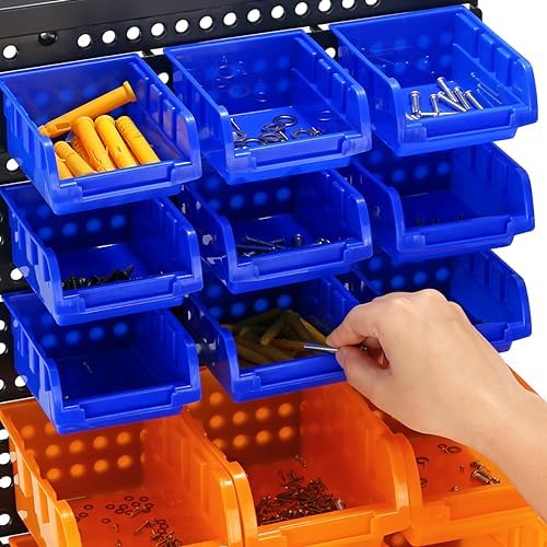 30-Bin Wall Mounted Storage Bins Kit, Tool Organizer Rack, Garage Hardware Organizer, Parts Storage Bins, DIY Combination 4 Set (Red & Blue & Orange Type) - Image 7