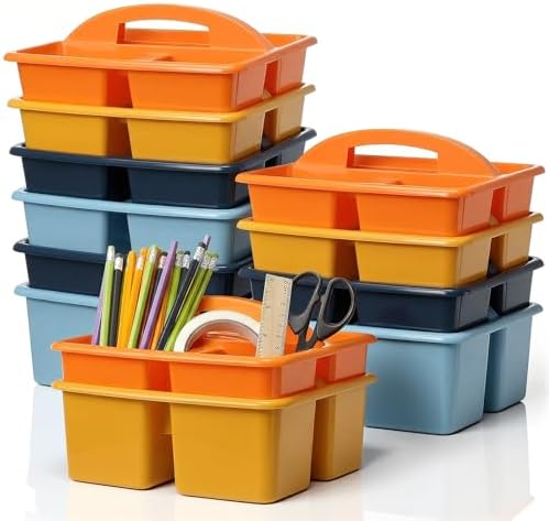 Kathfly 12 Pack Classroom Caddy Organizer with Handle, Plastic Art Craft Cleaning Caddy Bulk, Small Multipurpose Supply Organization Storage Basket for Table Desk Office Pencil Teacher (Blue Orange) by Kathfly