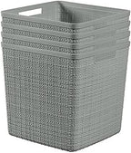 Curver Set of 4 Large Cube 17L Jute Decorative Plastic Organization and Storage Baskets - Perfect Bins for Home Office, Closet Shelves, Kitchen Pantry and All Bedroom Essentials, Grey by Unknown