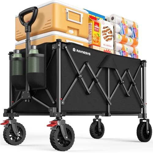 Collapsible Wagon Cart with Wheels, 440LBS for Grocery Shopping Camping by Raynesys