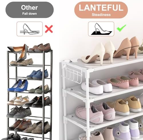 LANTEFUL 10 Tiers Shoe Rack 50 Pairs Large Capacity Tall Shoe Organizer Sturdy Shoe Storage with Two Hooks Space Saving Metal Wide Shoe Rack for Closet, Entryway, Bedroom, White - Image 6