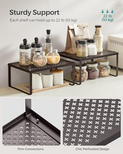 SONGMICS Set of 2 Metal Spice Racks, Stackable Expandable Shelf Risers - Image 5