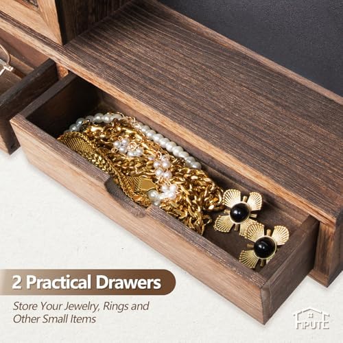 Key Holder for Wall, Key and Mail Holder for Wall with Storage Drawer, Entryway Rustic Home Decor, 3 Liquid Chalks & Chalkboard, 15.98”W x 9.1”H x 3.3”D, Brown - Image 2
