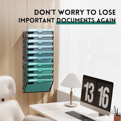 SUPEASY 10-Tier Wall File Organizer, Hanging Wall Files for Papers, Folders, Magazines, Wall Organizer for Clipboard, Assembly Needed, Black, 2 Pack - Image 4