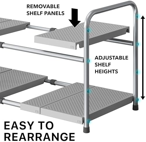 Simple Houseware Under Sink 2-Tier Heavy Duty Expandable Organizer, Silver - Image 4
