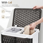 VECELO Rolling Laundry Hamper with Wheels and Lid, Foldable Plastic Laundry Basket with Handle, Rolling Divided Laundry Cart for Small Spaces, Laundry, Bathroom, Bedroom, Black - Image 4